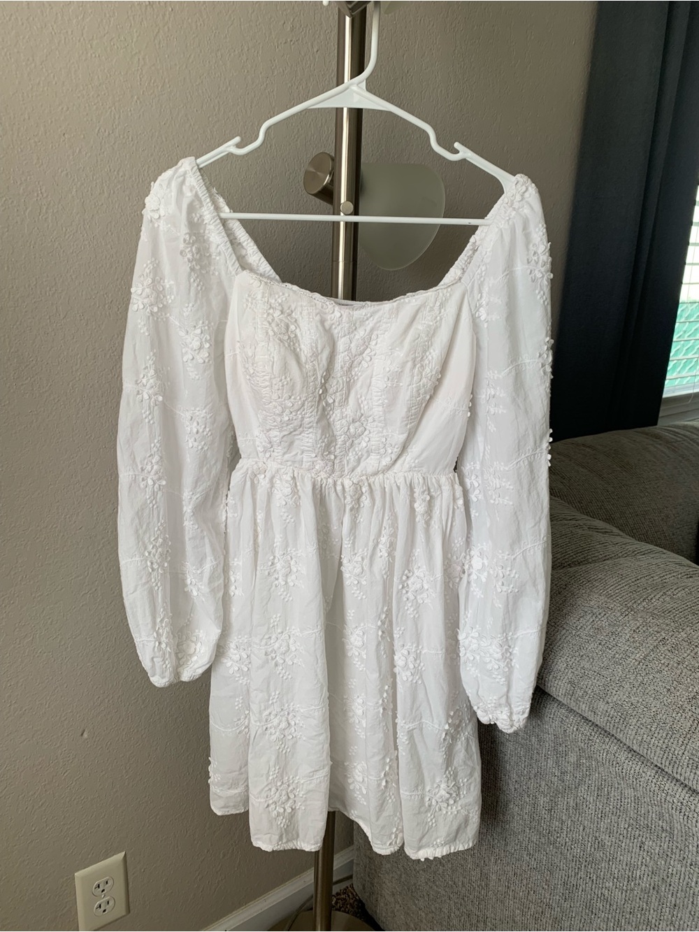 White Embroidered Off-Shoulder Mini Dress